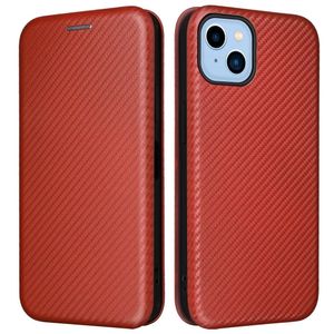 Carbon Fiber Wallet Cover for iPhone 14 suoja - Ruskea