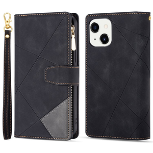 Imprinting Lines Full Coverage iPhone 14 Wallet Cover - Black