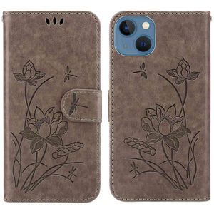 Lotus Imprinted Wallet Cover for iPhone 14 cover - Gray