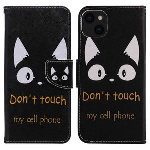 iPhone 14 Pattern Printing Leather Series-2 Cover - Cat Ears