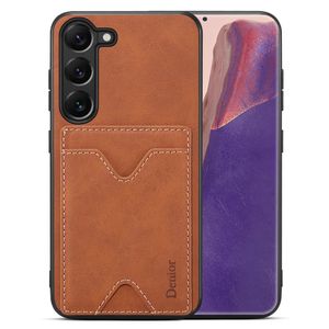 DENIOR Samsung Galaxy S23 case with a card slot and a stand - Brown
