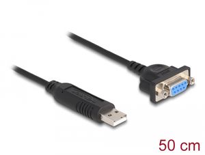 Delock USB 2.0 - sarjaliitäntä RS-232 -sovitin, D-Sub 9, naaras, 0,5 m, FTDI