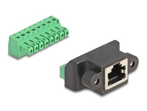 Delock RJ45 till terminalblock-adapter 8-pin 2-delad – svart/grön