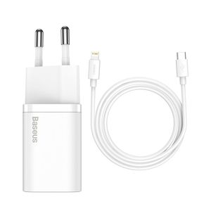 Baseus Super Si 1C 20W USB-C hurtiglader + USB-C til Lightning-kabel (1m, hvit)