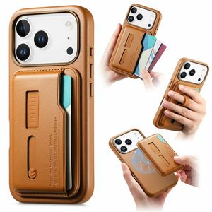 iPhone 18 Pro Max/17 Pro Max Magsafe-deksel med avtakbar kortholder og fingerstropp – brun