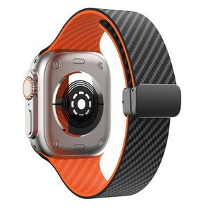 Apple Watch 42 / 41/ 40 / 38mm Klockarmband kolfibertextur - Svart/Orange