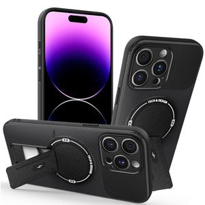 iPhone 14 Pro Skal Stativ Kolfibertextur - Svart