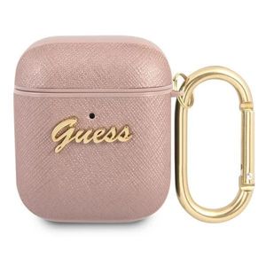 Guess Saffiano Script Etui till AirPods 1/2 - Lyserød