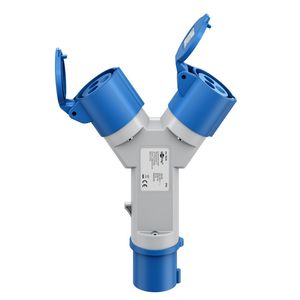 Goobay CEE-adapter – CEE-plugg till 2x CEE-uttag, blå