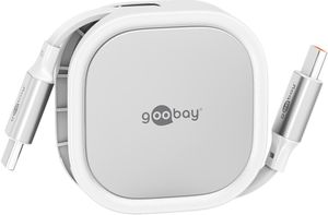 Goobay Sisäänvedettävä USB-C-kaapeli 1m - Valkoinen/Hopea