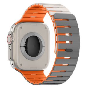 Apple Watch 49/46/44/42mm Kaksivärinen silikoni kellonranneke - Valkoinen/Harmaa/Oranssi