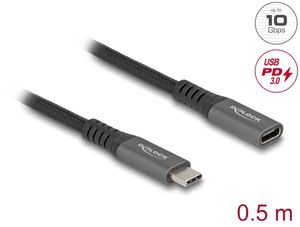 Delock forlengelseskabel USB-C hann til hunn 100W PD 10 Gbps 0,5m - grå