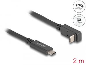 Delock USB 5 Gbps USB-C til USB-C vinklet opp/ned, 2m 4K PD 60 W med E-markør