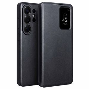 QIALINO Samsung Galaxy S26 Ultra etui med visningsvindu i ekte skinn – svart