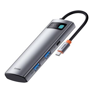 Baseus Metal Gleam Series 7-i-1 USB HUB Type-C – grå