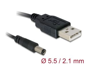 Delock USB-virtakaapeli DC 5.5 x 2.1 mm uros – musta 1 m