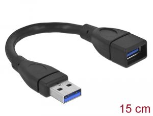 Delock Jatkokaapeli USB-A uros - USB-A naaras 5 Gbps 15 cm - musta