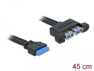Delock USB 5 Gbps -kaapeli, pinniliitin naaras - 2 x USB-A-naaras, vierekkäin, 45 cm