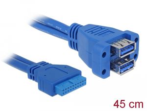 Delock USB 3.0 -kaapeli, pin-liitin naaras - 2 x USB 3.0-A-naaras, pinottu