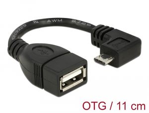 Delock USB 2.0 OTG-kabel Micro USB-B hane vinklad till USB-A hona 11 cm