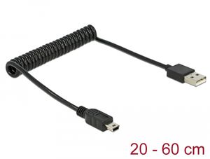 Delock USB-A 2.0-kabel han til USB mini-han spiralkabel