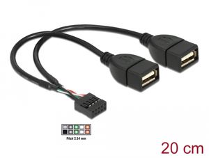 Delock USB-kabel Pinheader hona till 2 x USB-A 2.0 hona 20cm