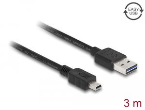 Delock EASY USB-A 2.0 Kabel han til USB 2.0 Mini USB-B han 3m - Sort