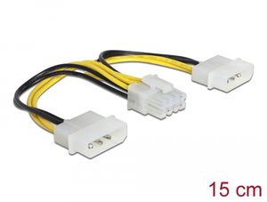 Delock Strömkabel 2 x 4-polig Molex-hane till 8-polig EPS-hane 15 cm
