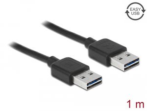 Delock EASY USB-A 2.0 -kaapeli, uros - USB-A 2.0 -uros, 1 m, musta