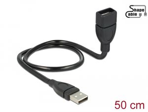 Delock USB-A 2.0 -kaapeli, uros - USB-A 2.0 -naaras, muotoiltu, 0,5 m