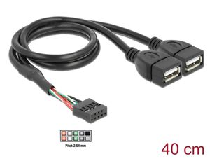 Delock USB-kaapeli, pinniliitin naaras - 2 x USB-A 2.0 naaras, 40 cm