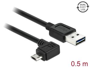 Delock EASY-USB USB-A till USB Micro-B kabel vinklad, 0,5m - svart 