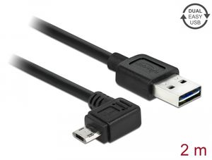 Delock EASY-USB USB-A till vinklad USB Micro-B kabel, 2m - svart