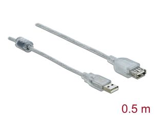 Delock Forlængerkabel USB-A 2.0 han til USB-A 2.0 hun 0,5m - Transparent