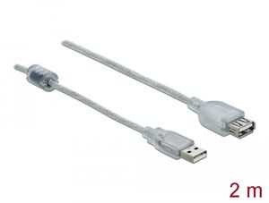 Delock Forlængerkabel USB-A 2.0 han til USB-A 2.0 hun 2m - Transparent