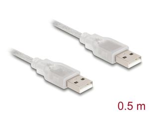 Delock USB-A 2.0 -kaapeli, uros - USB-A 2.0 -uros, 0,5 m, läpinäkyvä