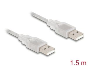 Delock USB-A 2.0 -kaapeli, uros - USB-A 2.0 -uros, 1,5 m, läpinäkyvä