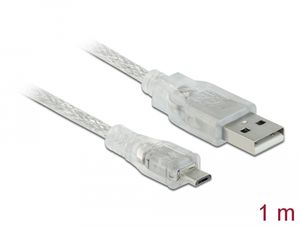 Delock USB-A 2.0 Kabel han til USB-B Micro han 1m - Transparent