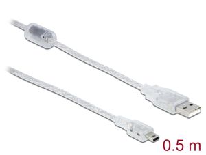 Delock USB-A 2.0 Kabel han til Mini USB-B han 0,5m - Transparent