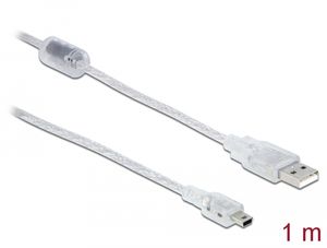 Delock USB-A 2.0 Kabel han til Mini USB-B han 1m - Transparent