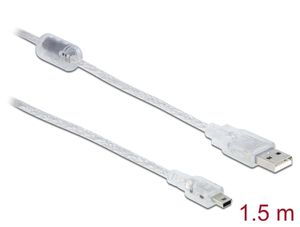 Delock USB-A 2.0 kabel han til USB 2mini-B han 1,5m - Transparent