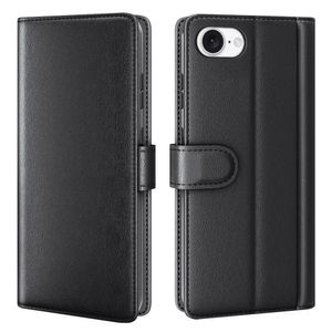 AMORUS iPhone 16e Wallet Cover Stand Real Leather - Black