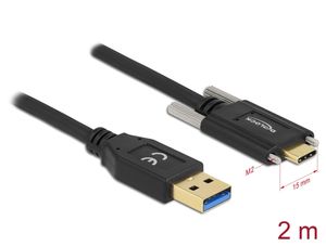 Delock USB-A til USB-C-kabel 10 Gbps med skruer på sidene, 2 m