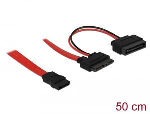 Delock Slim SATA-kabel 7+6 hunn til SATA 7-pinners + SATA 15-pinners, 50 cm