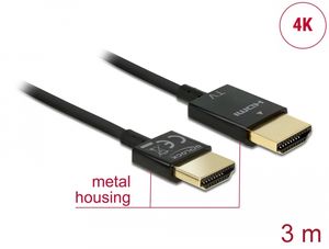 Delock Høyhastighets HDMI-kabel med Ethernet hann-til-hann 3D 4K 3m Aktiv Slim