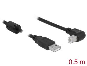 Delock USB-A 2.0-kabel hane till USB-B 2.0 hane vinklad 0,5m - Svart