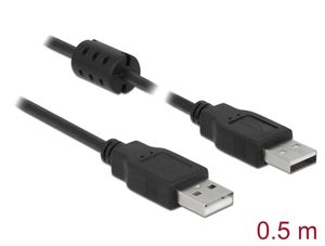Delock USB-A 2.0 -kaapeli, uros - USB-A 2.0 -uros, 0,5 m, musta