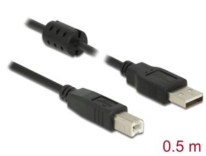 Delock USB-A 2.0-kabel hane till USB-B 2.0 hane 0,5m - Svart