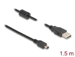 Delock USB-A 2.0 Kabel han til Mini USB-B han 1,5m - Sort