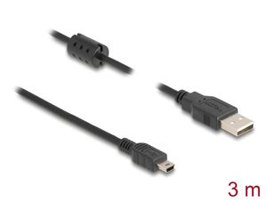 Delock USB-A 2.0 Kabel han til Mini USB-B han 3,0 m - Sort